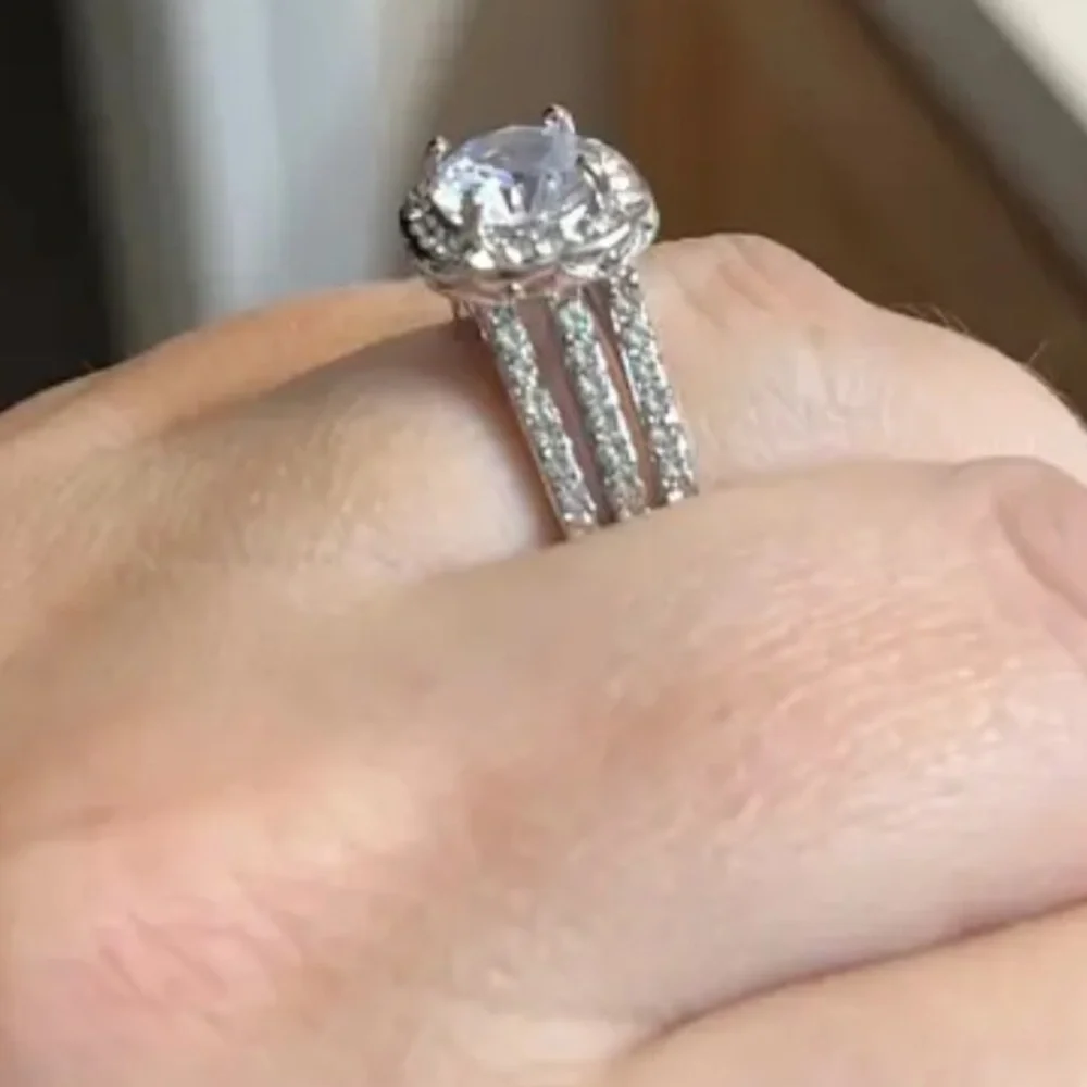 Stunning Brilliant Cubic Zirconia, Triple Band, Luxury, Glam, Engagement Ring - Picture 10 of 10
